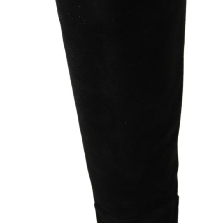 Dolce & Gabbana Black Suede Knee High Flat Boots Shoes