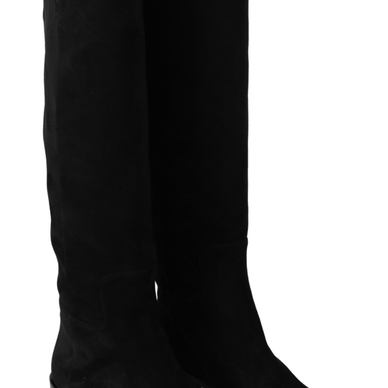 Dolce & Gabbana Black Suede Knee High Flat Boots Shoes