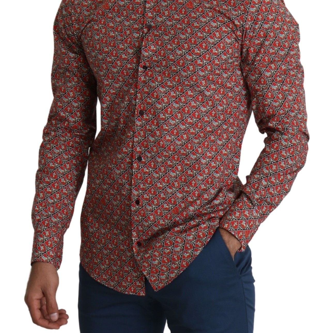 Dolce & Gabbana Red Printed Knight Formal Dress MARTINI Shirt