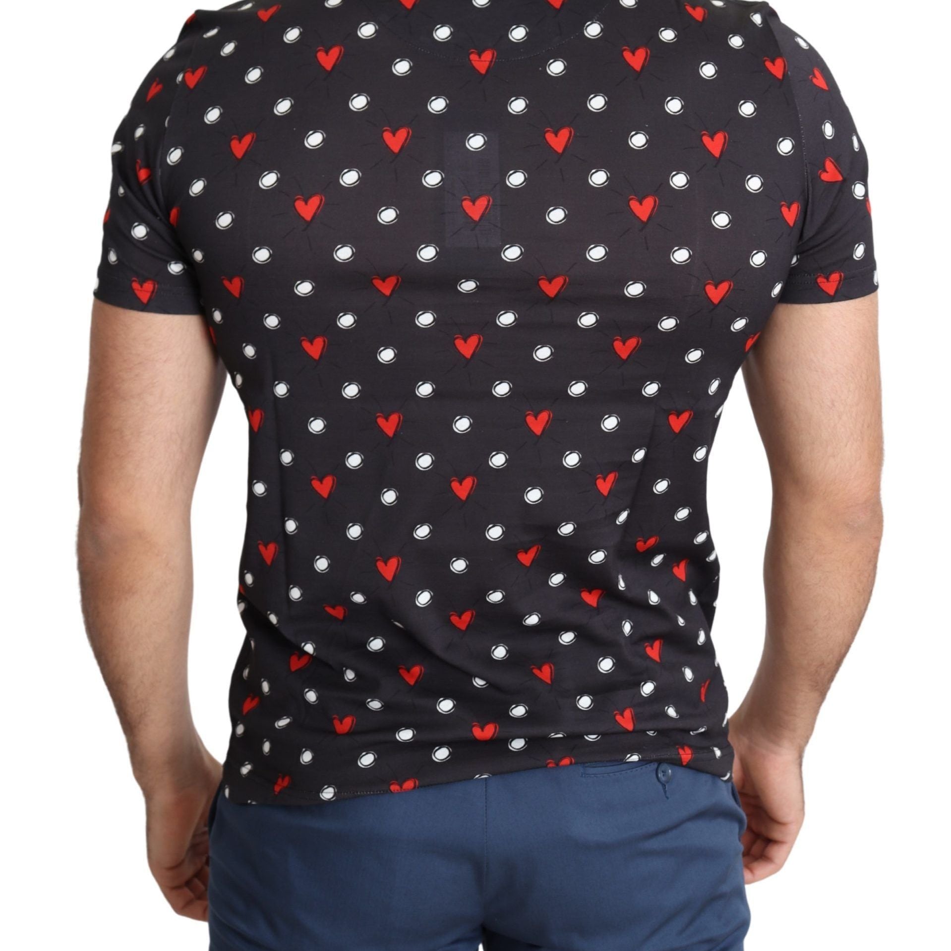Dolce & Gabbana Dark Gray Hearts Print Cotton Men T-shirt