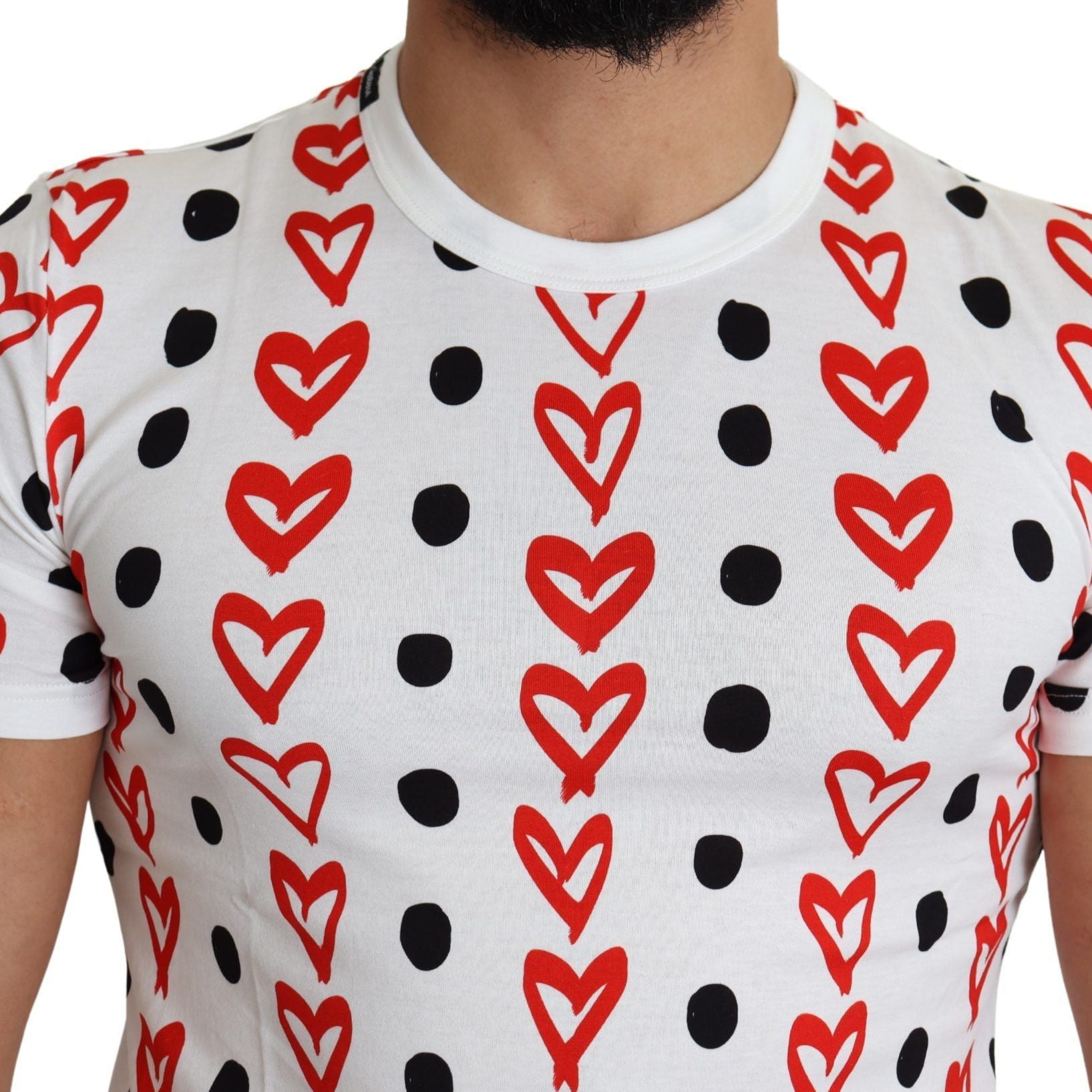 Dolce & Gabbana White Hearts Print  Cotton Men Top T-shirt