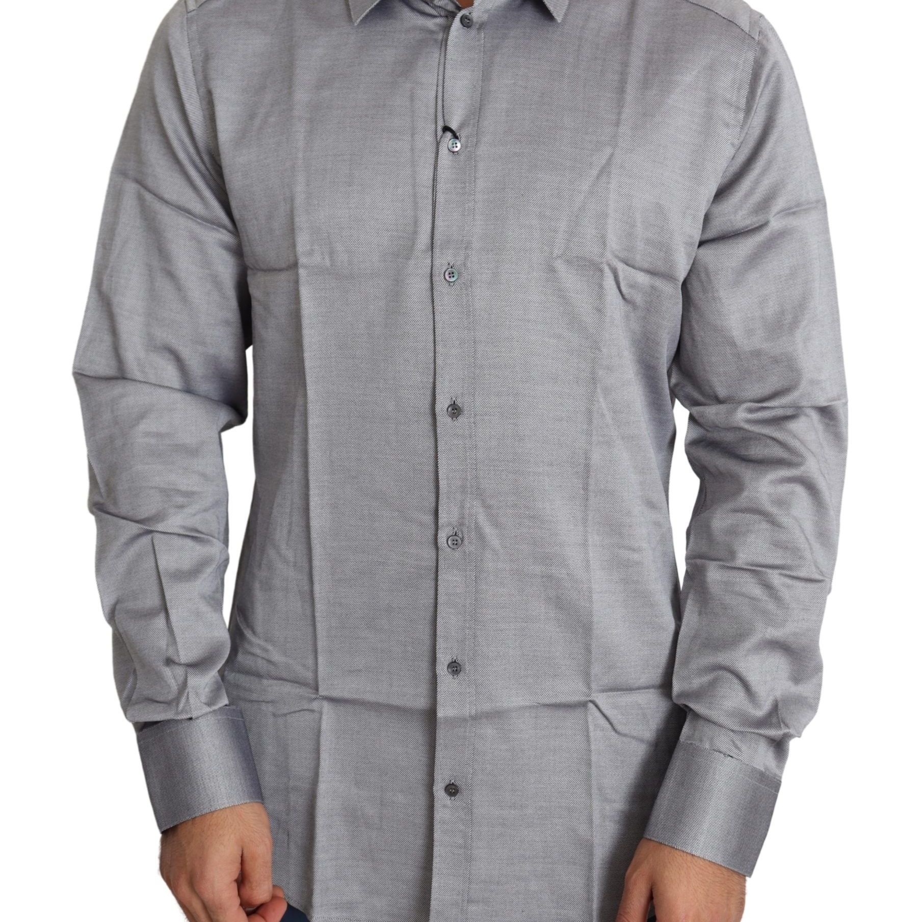 Dolce & Gabbana Gray Cotton Men Formal GOLD Dress Shirt