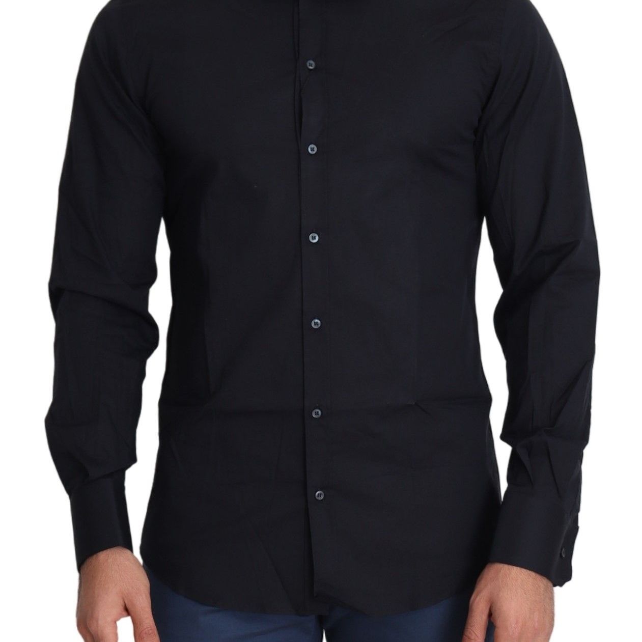 Dolce & Gabbana Blue Cotton Formal GOLD Dress Shirt