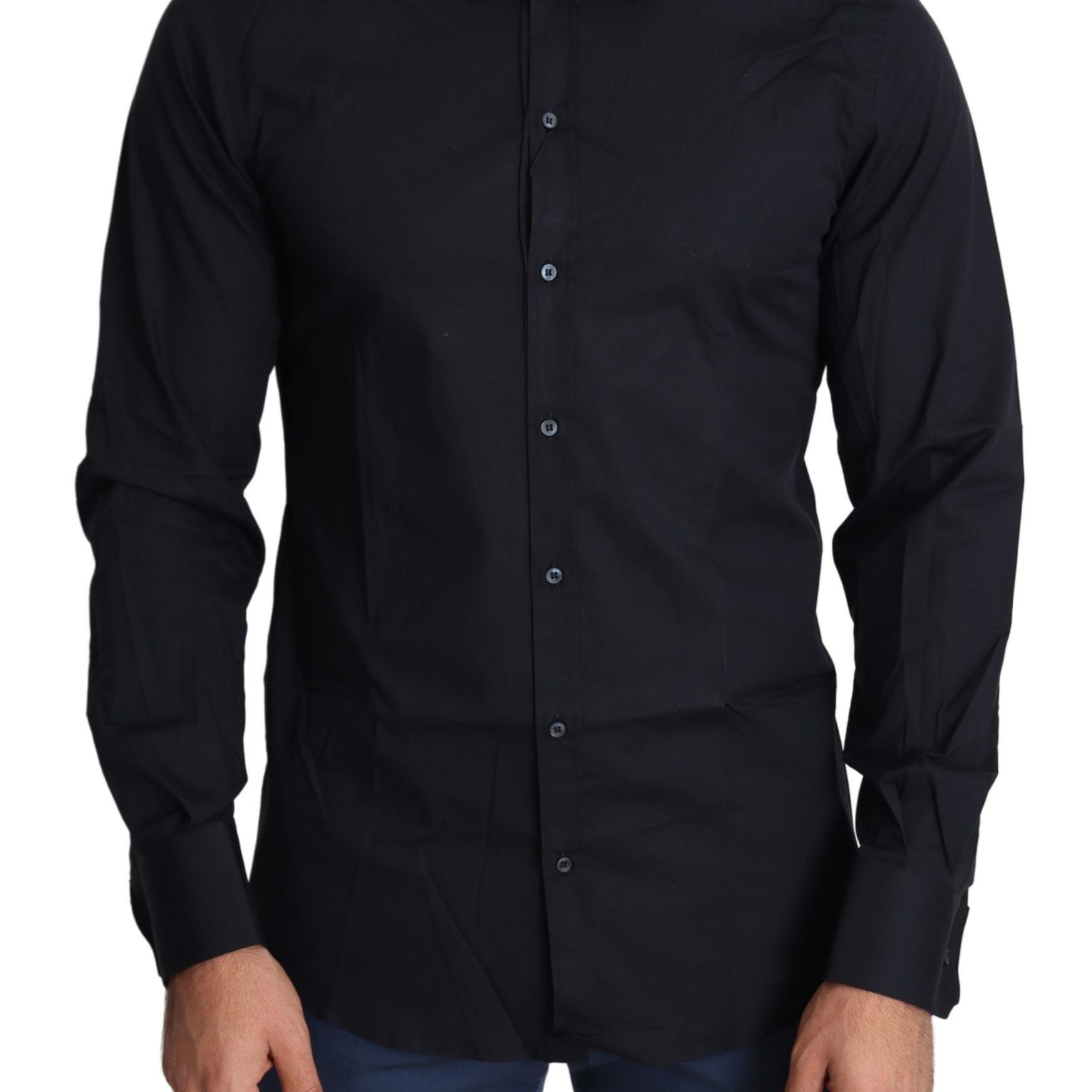 Dolce & Gabbana Blue Cotton Formal GOLD Dress Shirt