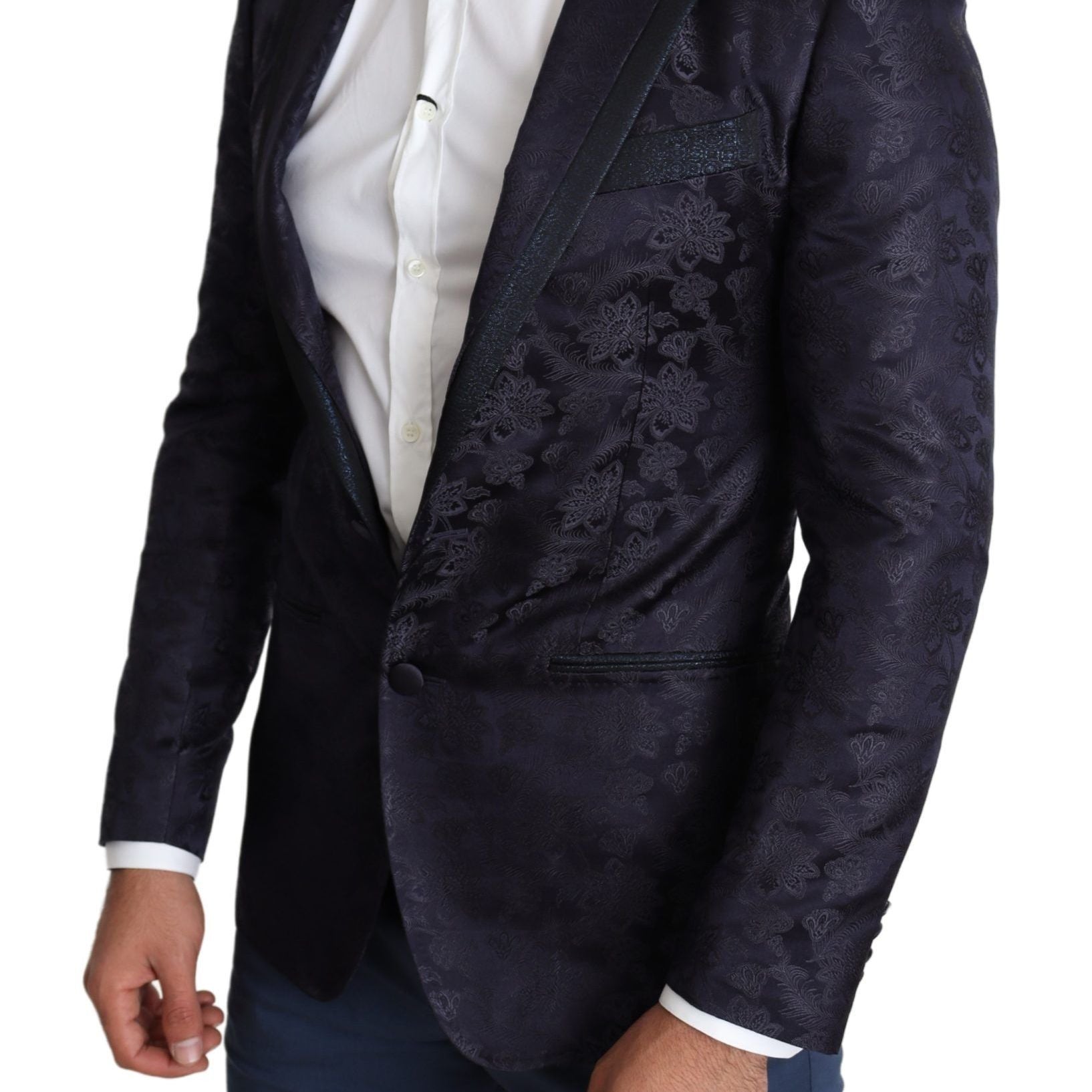 Dolce & Gabbana Blue Floral Jacquard Silk Coat MARTINI Blazer