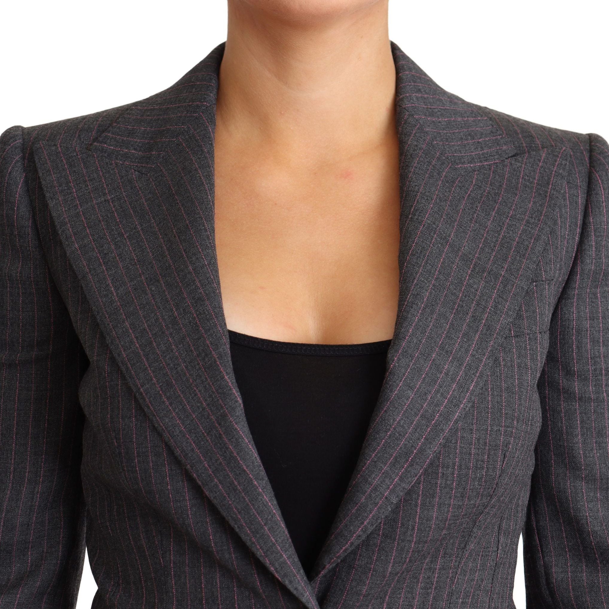Dolce & Gabbana Gray Single Breasted Fitted Blazer Wool Jacket