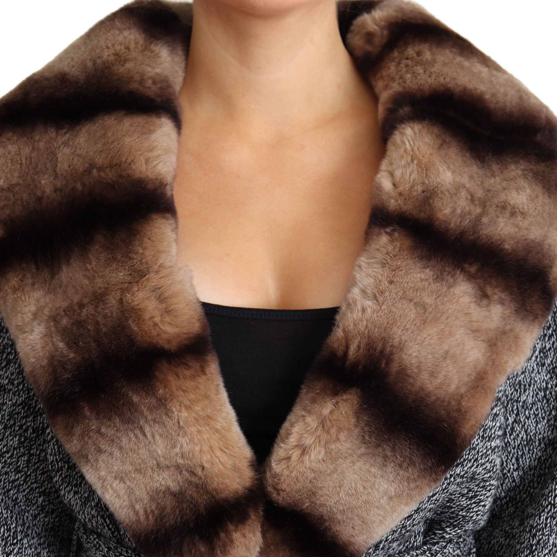Dolce & Gabbana Gray Cardigan Fur Coat Cashmere Jacket