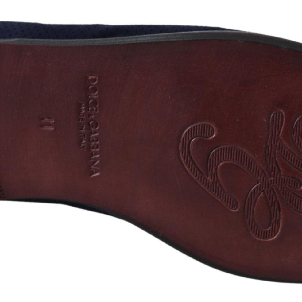 Dolce & Gabbana Blue Suede Caiman Loafers Slippers Shoes
