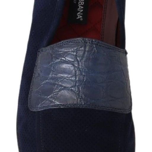Dolce & Gabbana Blue Suede Caiman Loafers Slippers Shoes