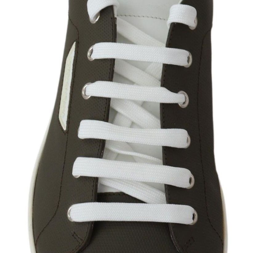 Dolce & Gabbana White Green Leather Low Top Sneakers Shoes