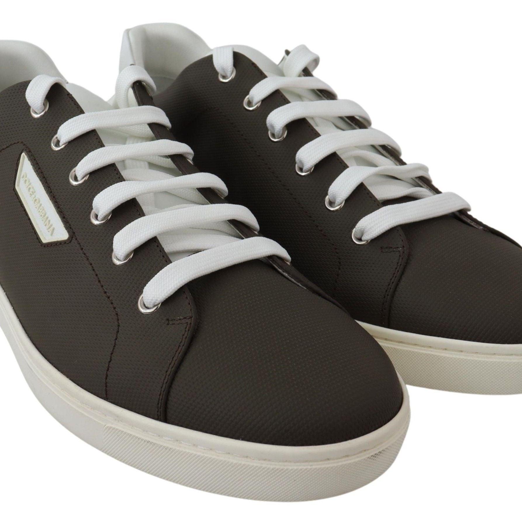 Dolce & Gabbana White Green Leather Low Top Sneakers Shoes