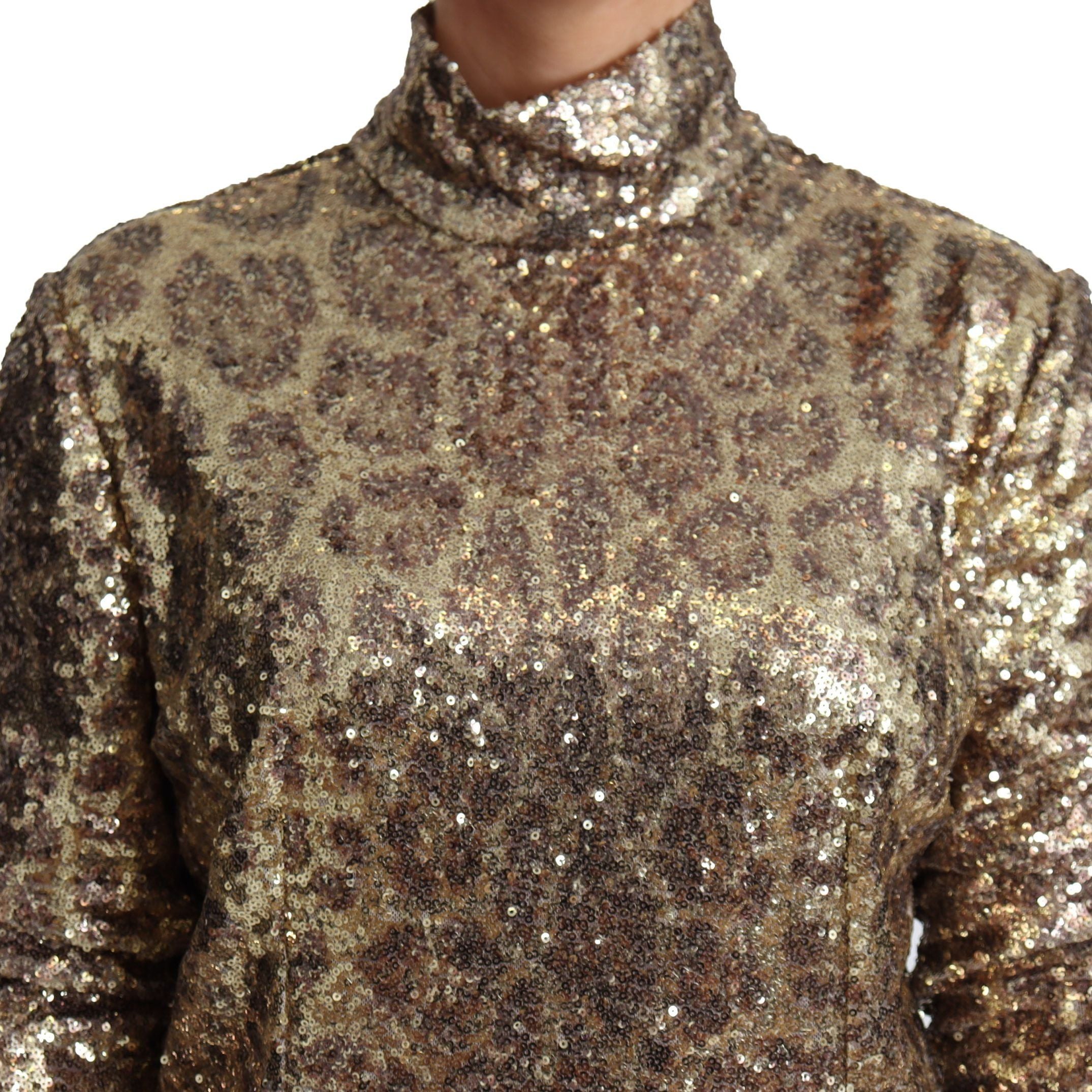 Dolce & Gabbana Brown Leopard Fit Turtleneck Sequin Sweater