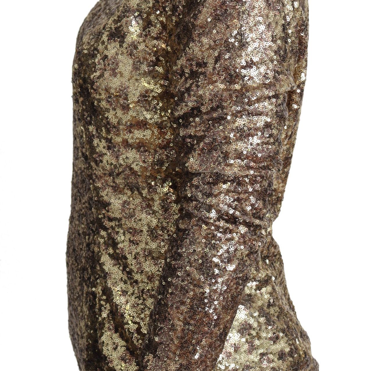 Dolce & Gabbana Brown Leopard Fit Turtleneck Sequin Sweater