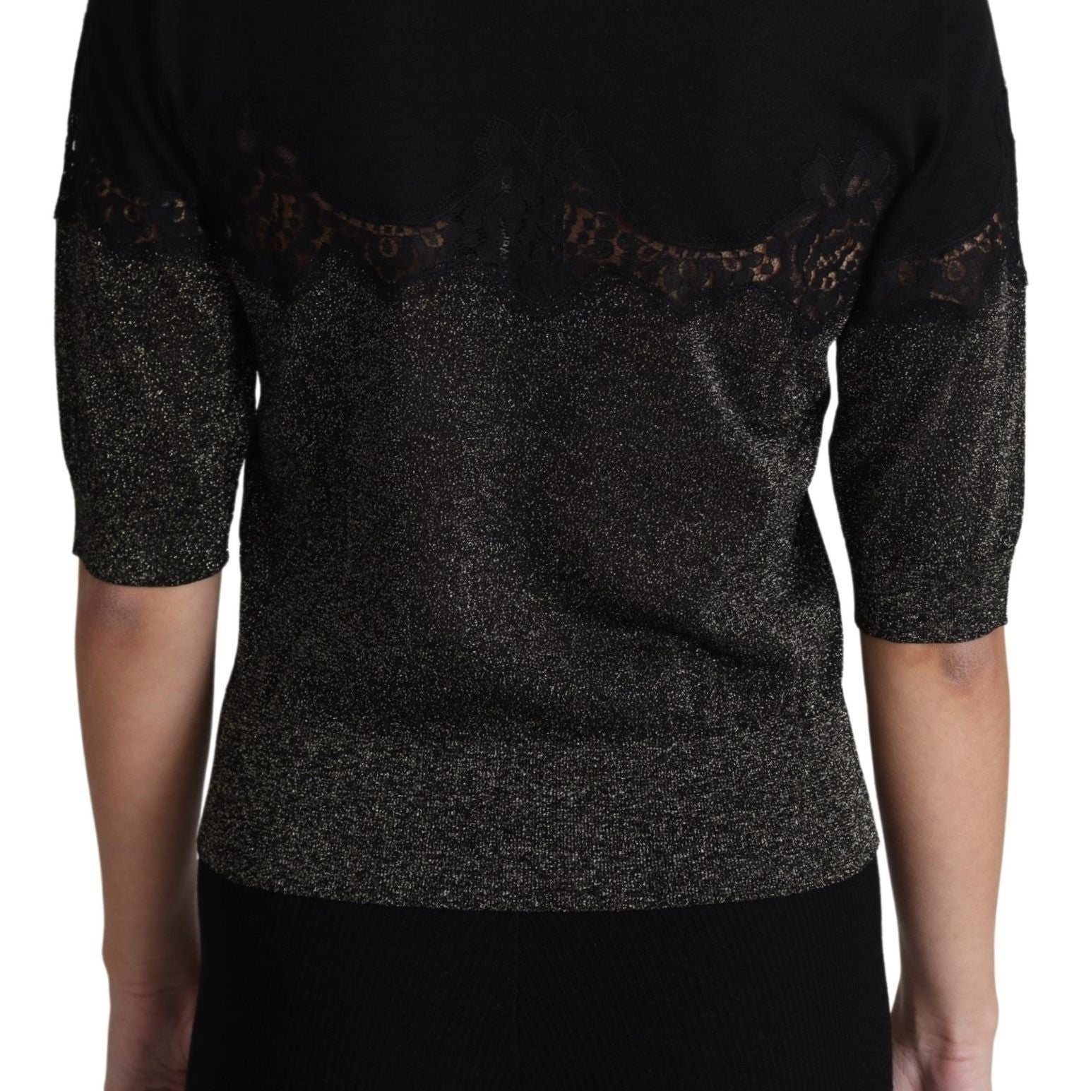 Dolce & Gabbana Black Shiny Lurex Lace Insert Pullover Top