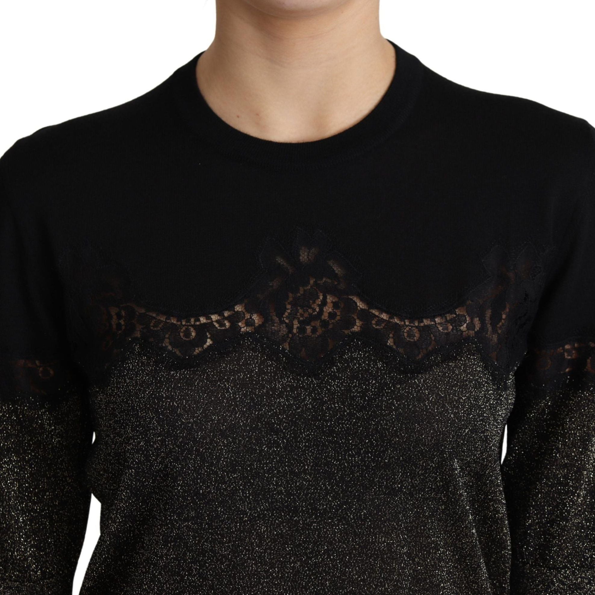 Dolce & Gabbana Black Shiny Lurex Lace Insert Pullover Top
