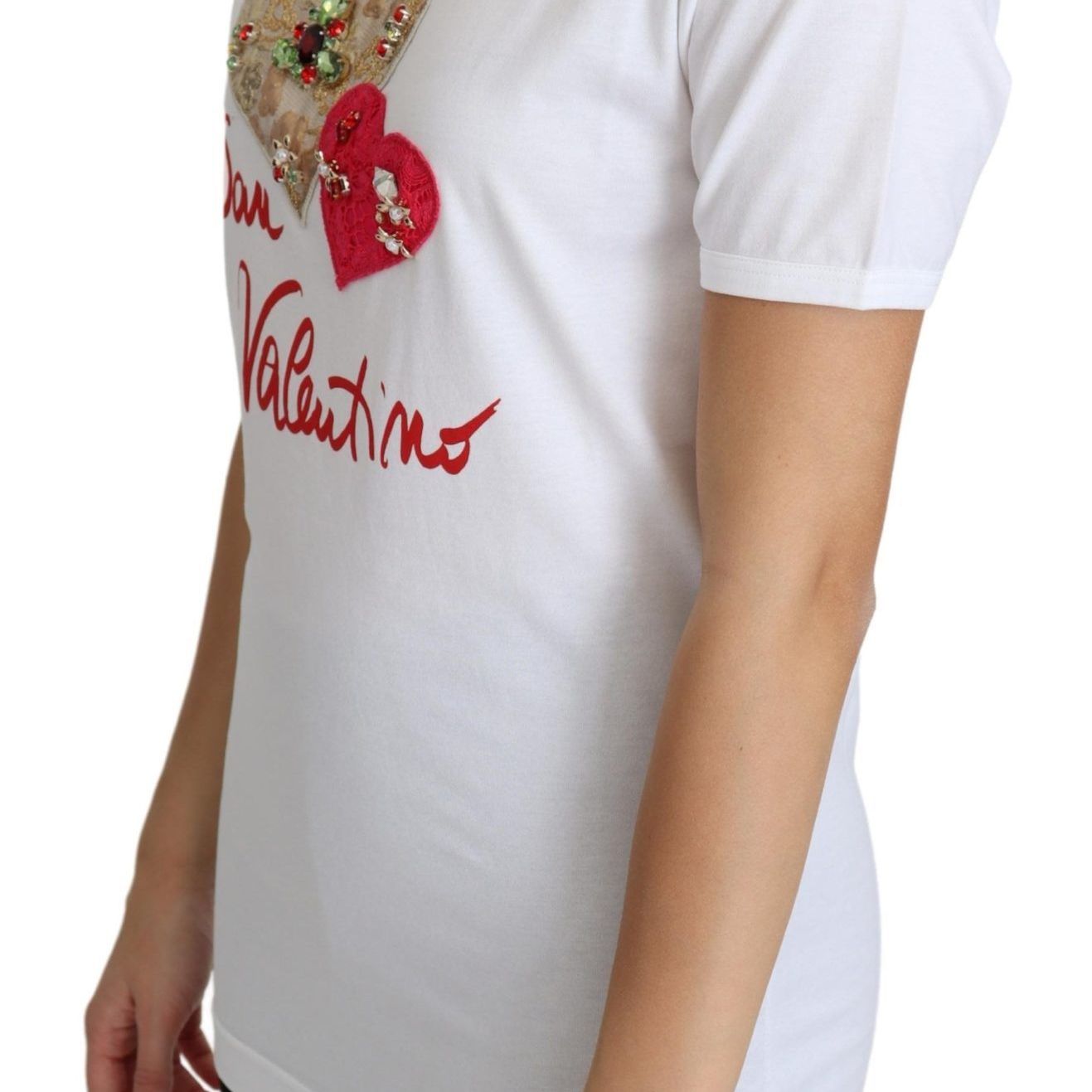 Dolce & Gabbana White San Valentino Heart Crystals T-shirt Top