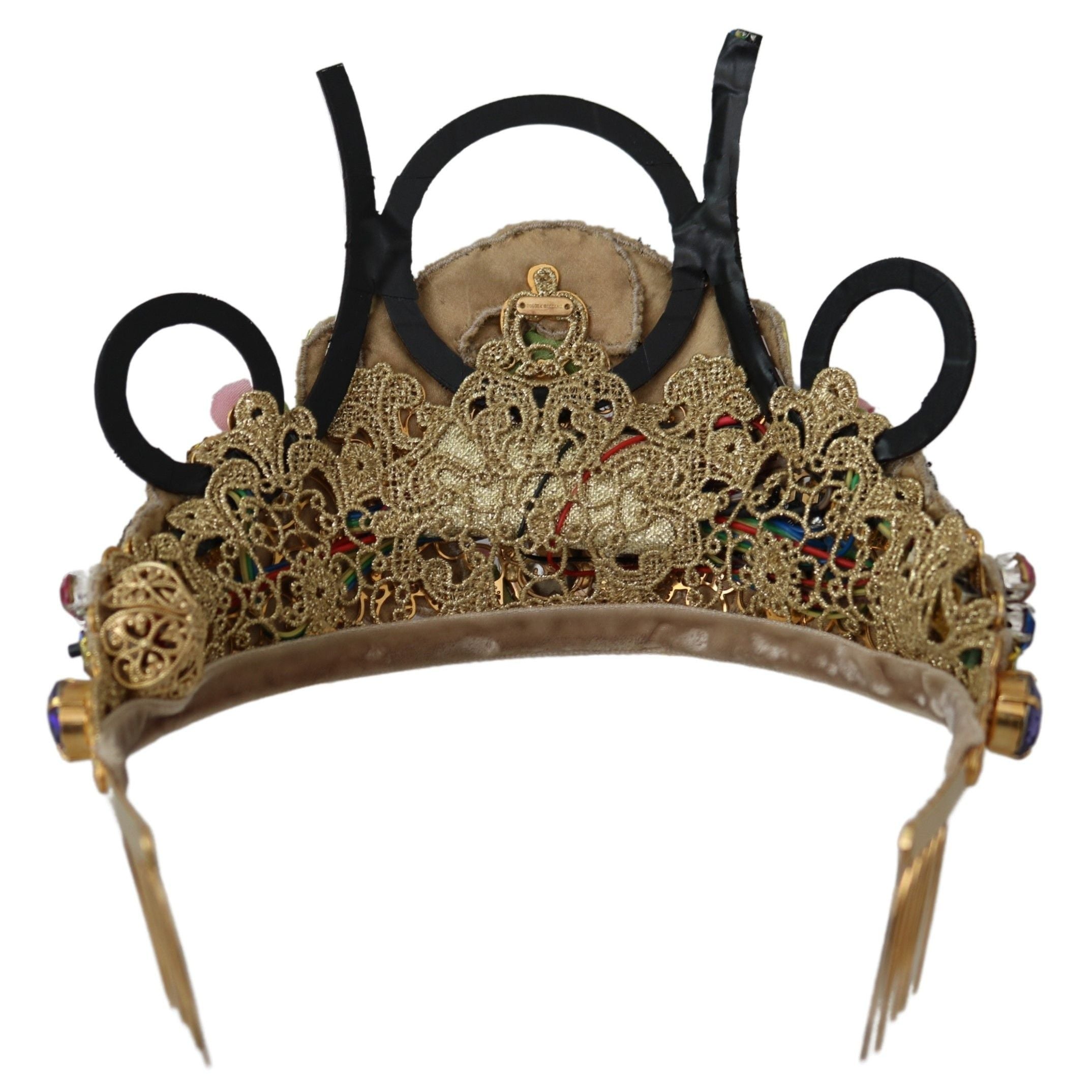 Dolce & Gabbana Gold Brass Floral Crystals LED Lights Crown Tiara Diadem