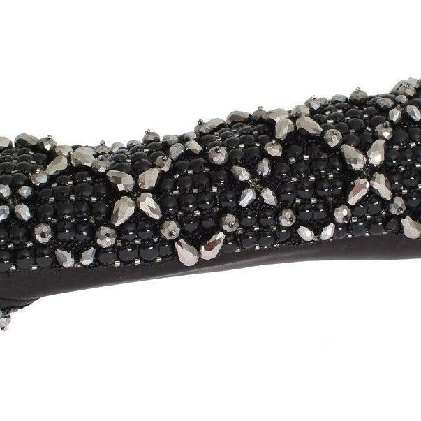 Dolce & Gabbana Black Leather Crystal Beaded Finger Free Gloves