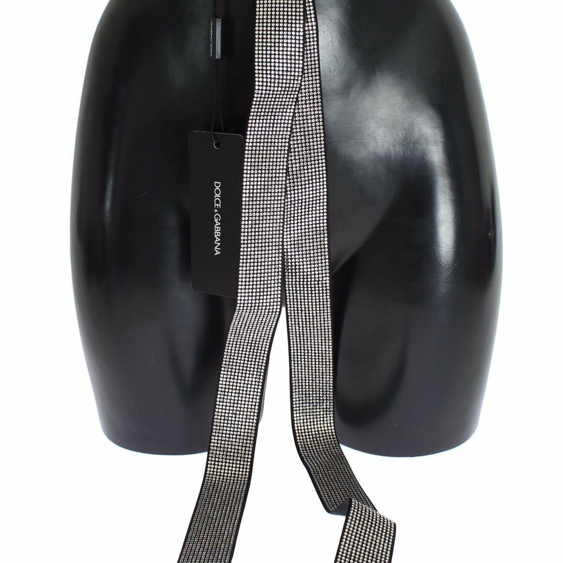 Dolce & Gabbana Black Silk Clear Crystal Bow Waist Belt