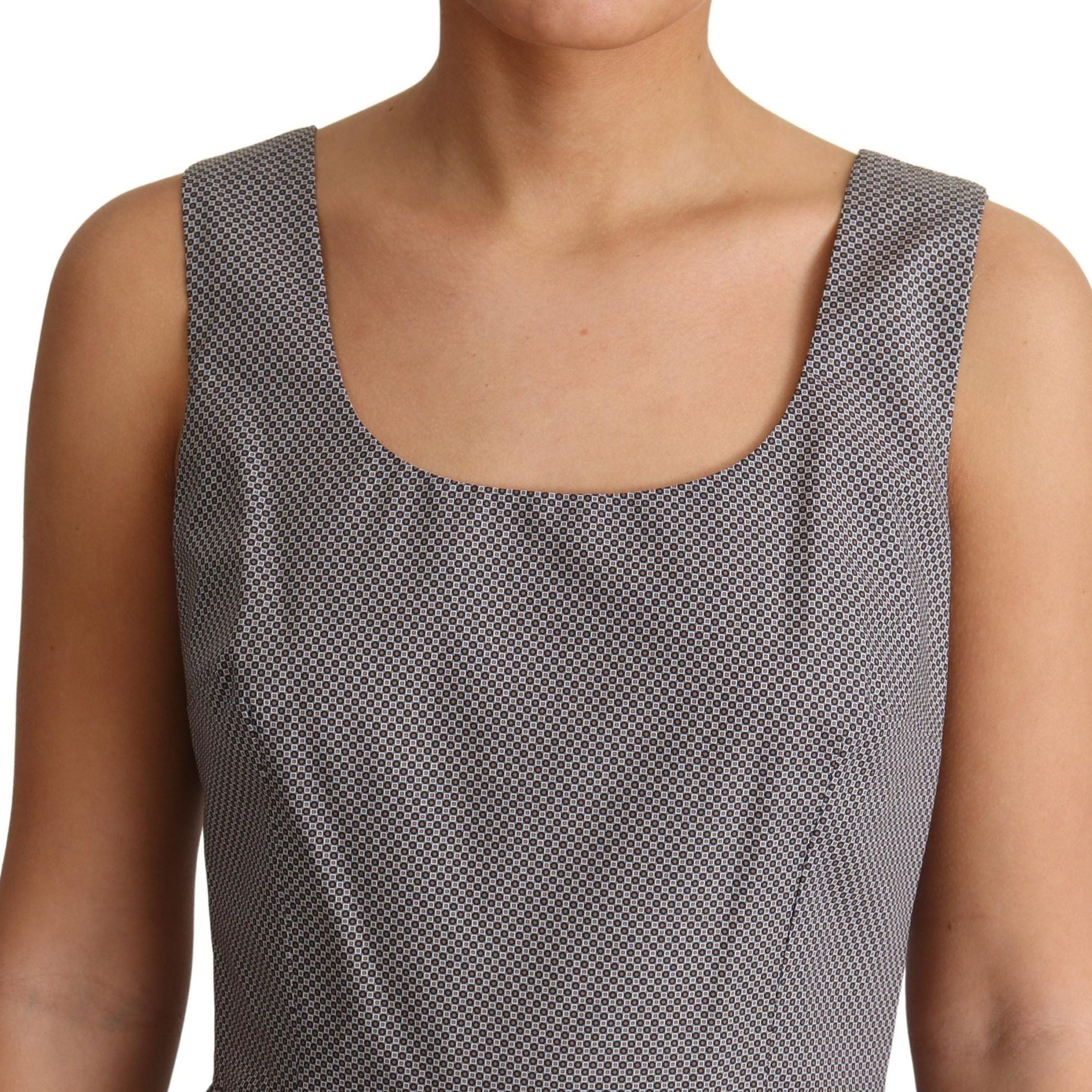 Dolce & Gabbana Blue Beige Geometric Cotton A-Line Dress