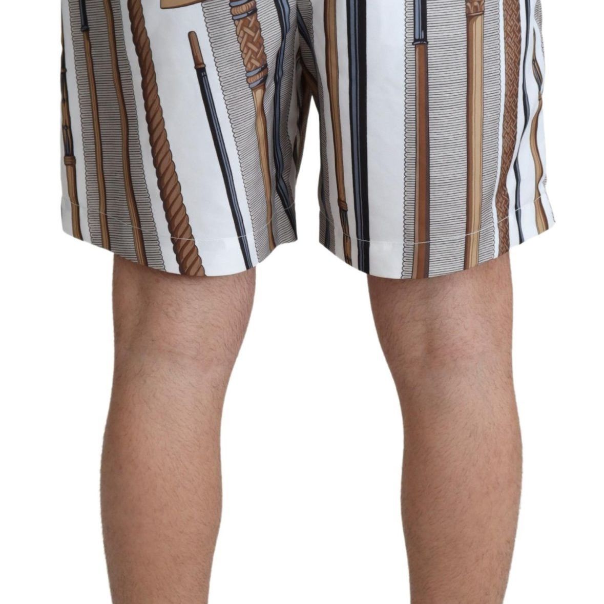Dolce & Gabbana White Walking Stick Beachwear Shorts Swimshorts
