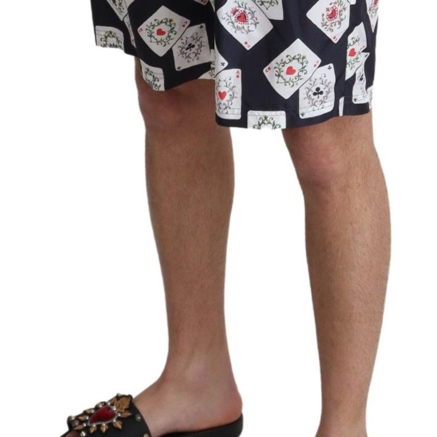 Dolce & Gabbana Black Card Deck Print Beachwear Swimshorts