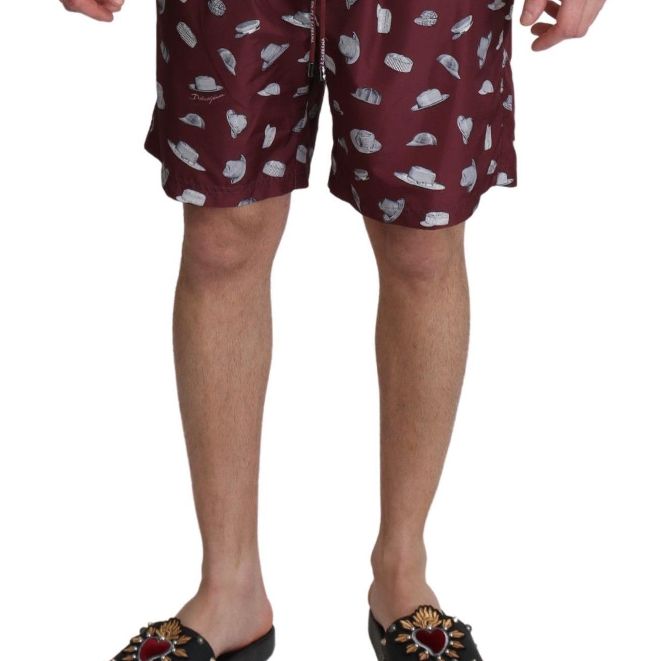 Dolce & Gabbana Maroon Hats Print Beachwear Shorts Swimwear