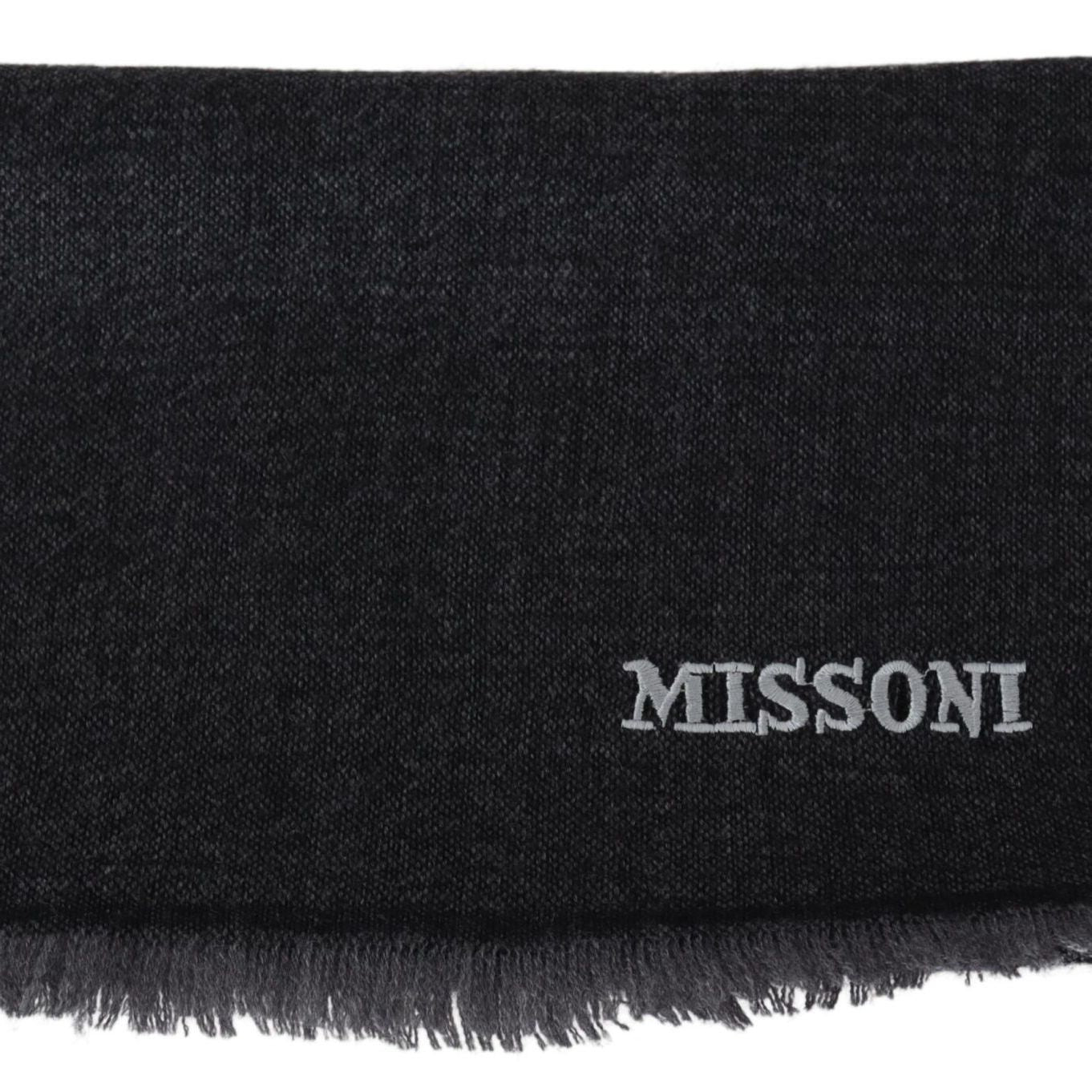 Missoni Black Striped Wool Unisex Neck Wrap Scarf
