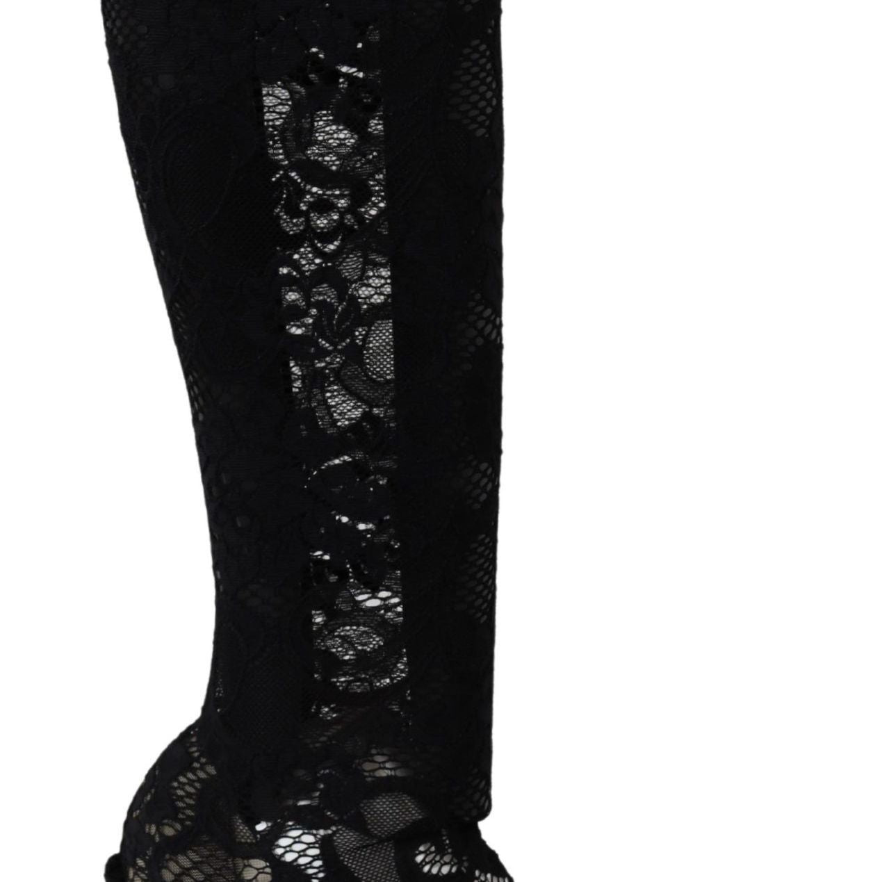 Dolce & Gabbana Black Taormina Lace Socks Boots Shoes Pumps