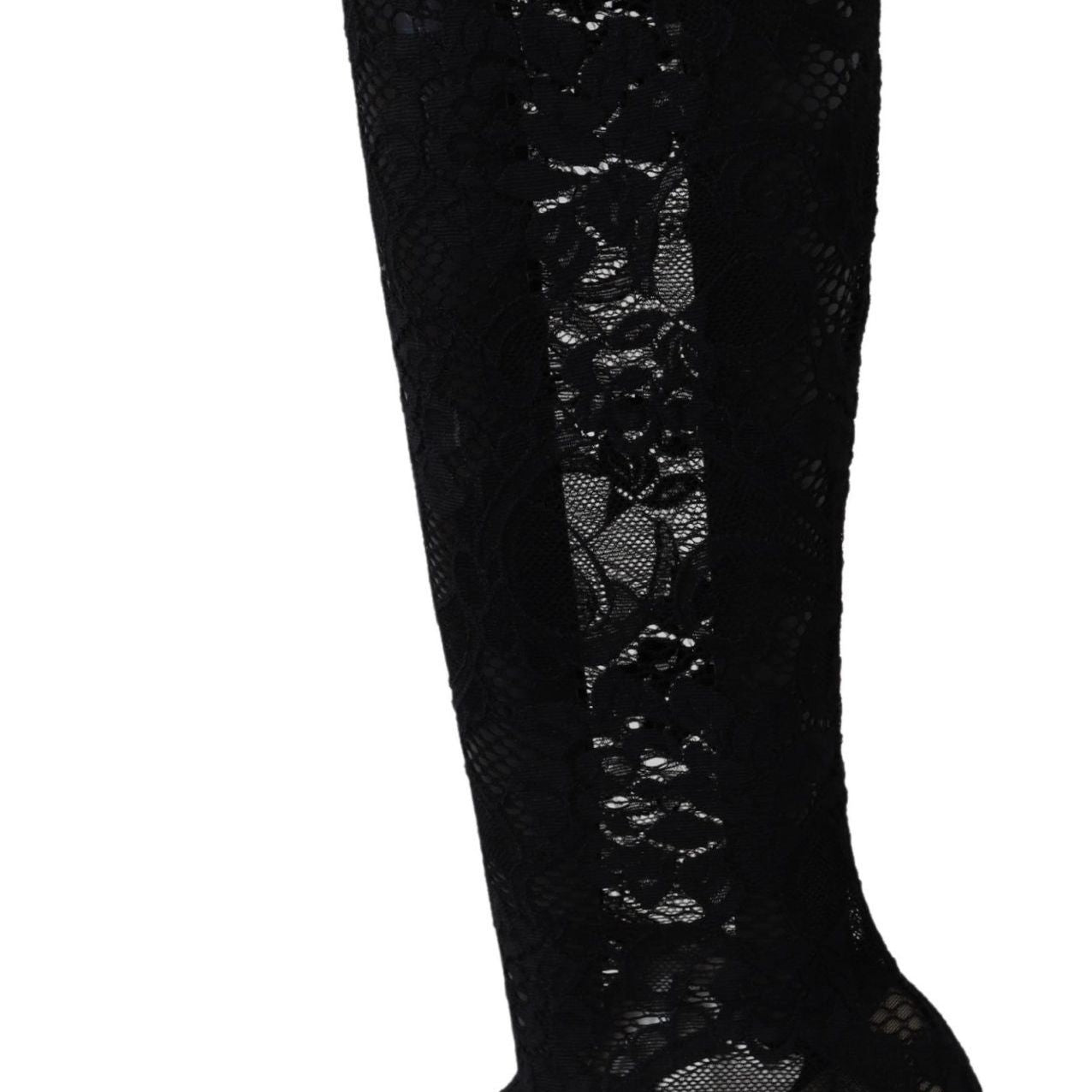 Dolce & Gabbana Black Taormina Lace Socks Boots Shoes Pumps