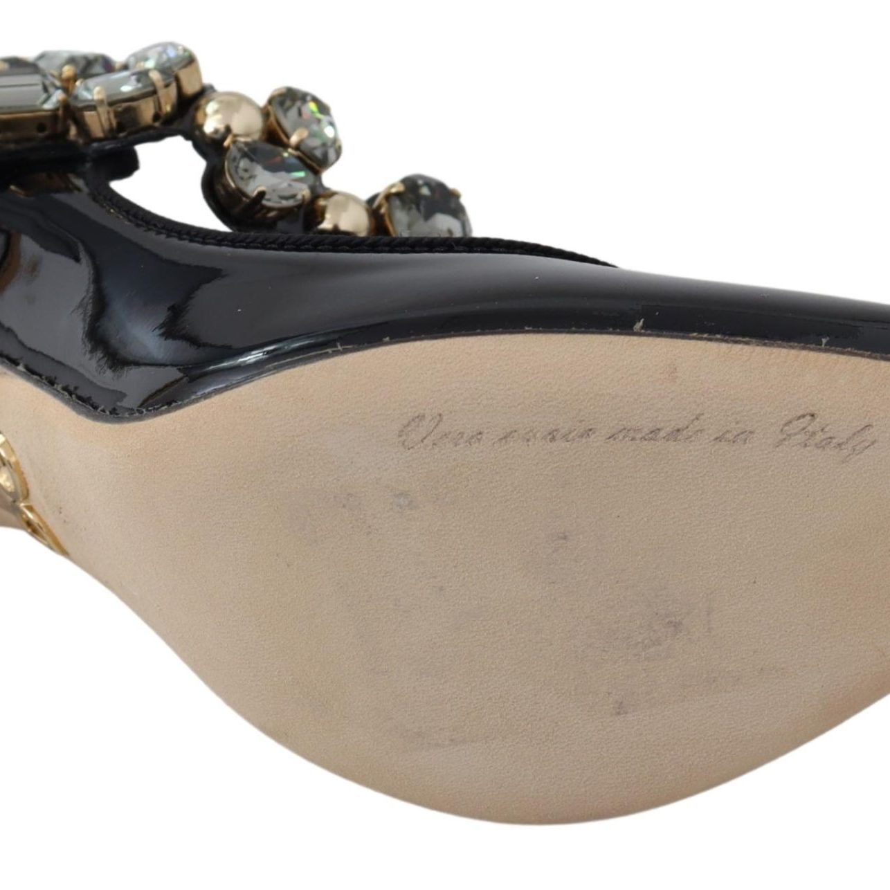 Dolce & Gabbana Black Leather Crystal Shoes Mary Jane Pumps
