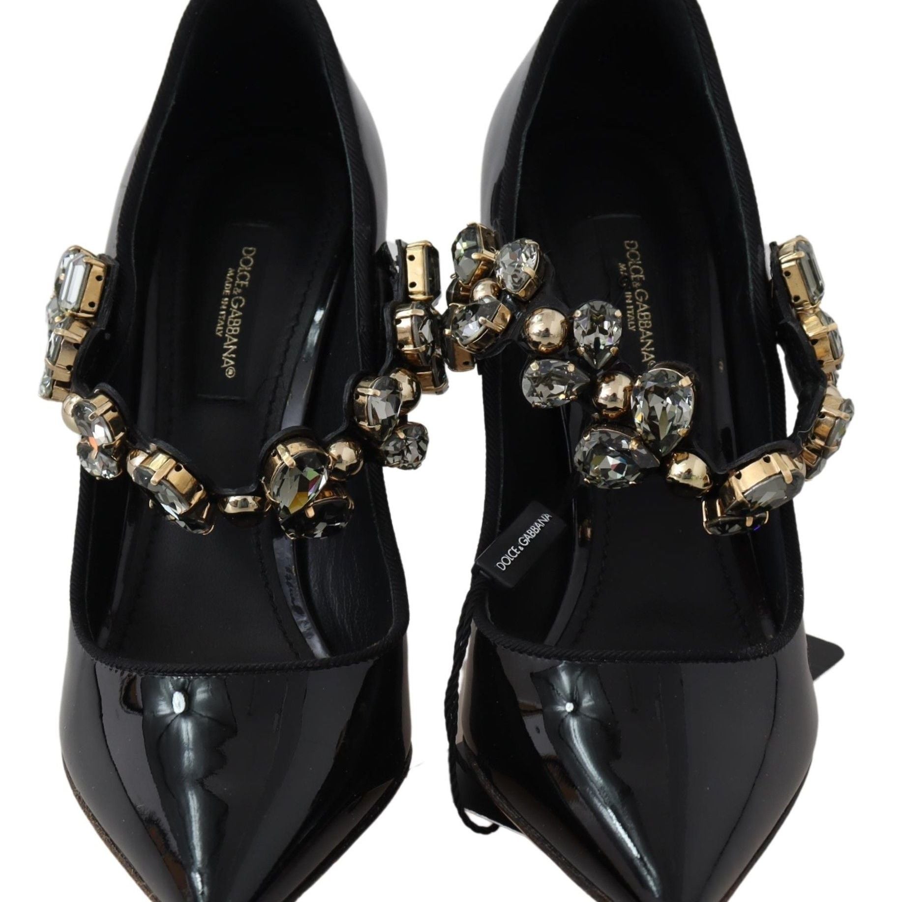 Dolce & Gabbana Black Leather Crystal Shoes Mary Jane Pumps
