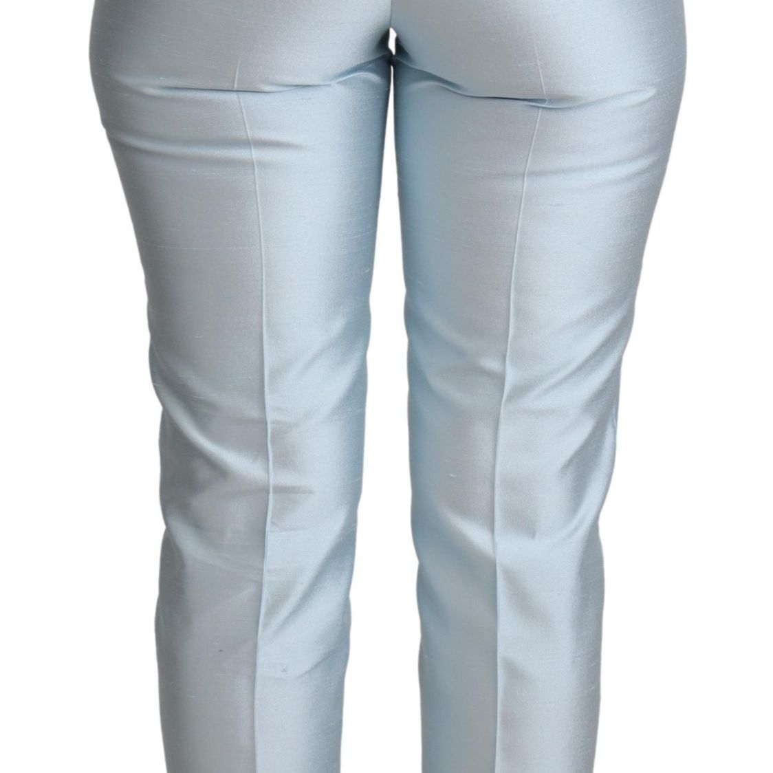 Dolce & Gabbana Light Blue Silk Cropped Tapered Trouser Pants