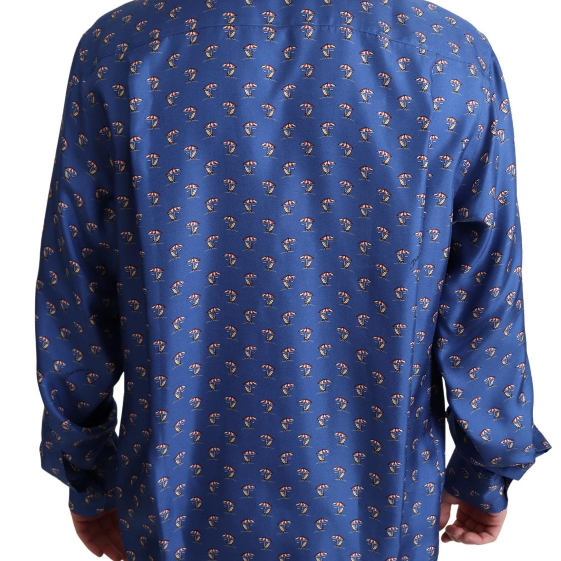 Dolce & Gabbana Blue Beach Chair Umbrella Print Silk Shirt