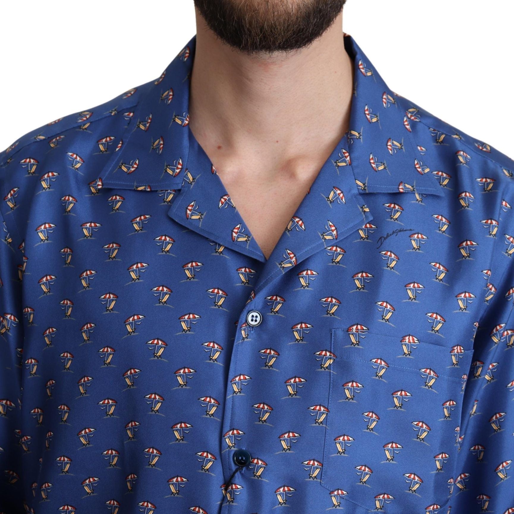 Dolce & Gabbana Blue Beach Chair Umbrella Print Silk Shirt