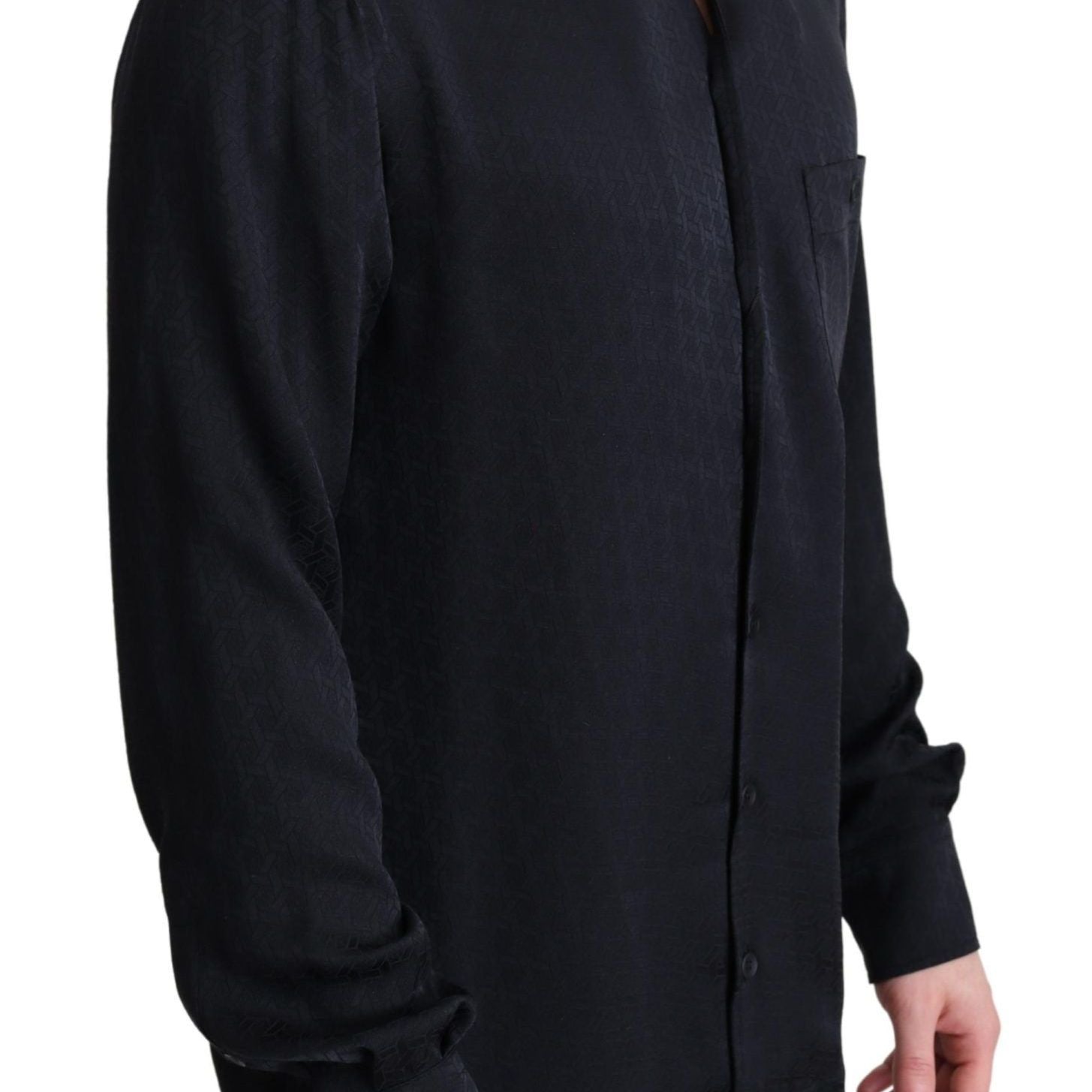 Dolce & Gabbana Black Jacquard Silk Casual Button Down Shirt