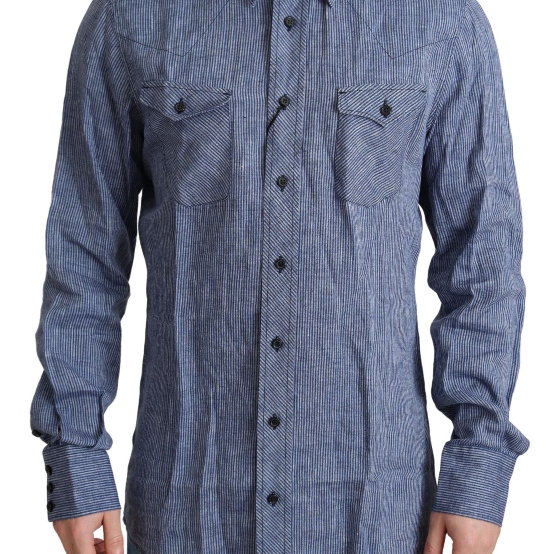 Dolce & Gabbana Blue Stripes Men Casual Button Down Shirt