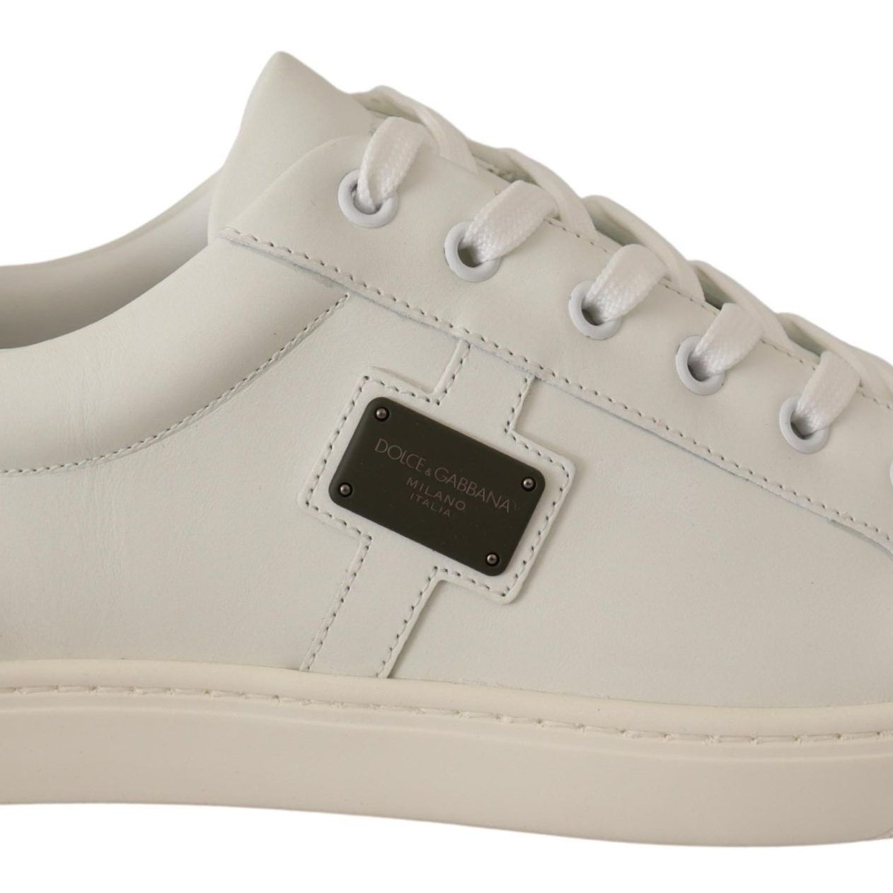 Dolce & Gabbana White Suede Leather Mens Low Tops Sneakers