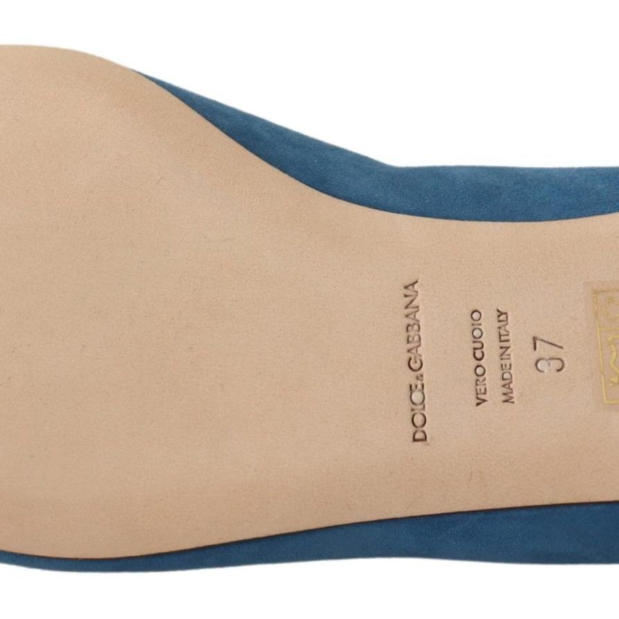 Dolce & Gabbana Blue Suede Crystals Loafers Flats Shoes