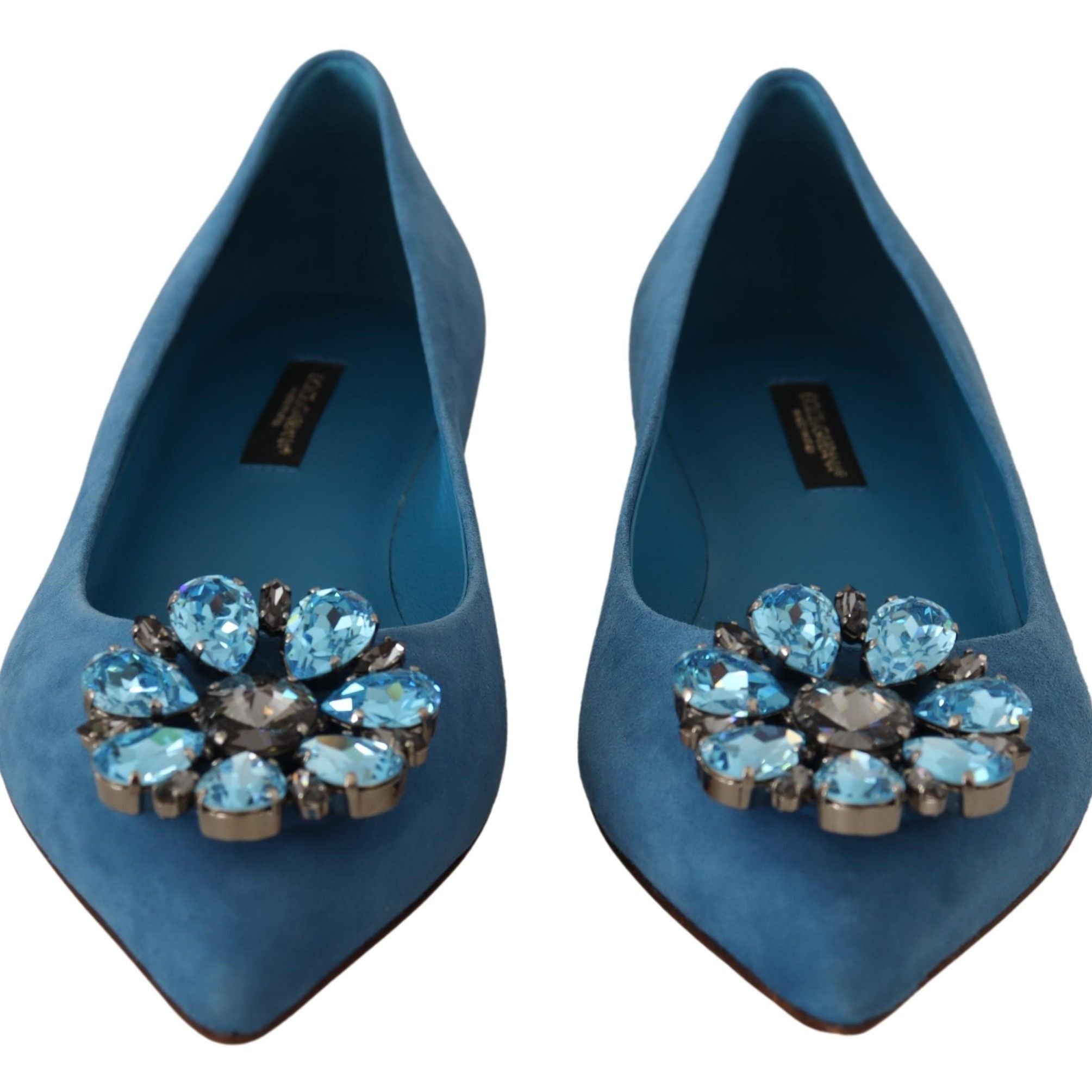 Dolce & Gabbana Blue Suede Crystals Loafers Flats Shoes
