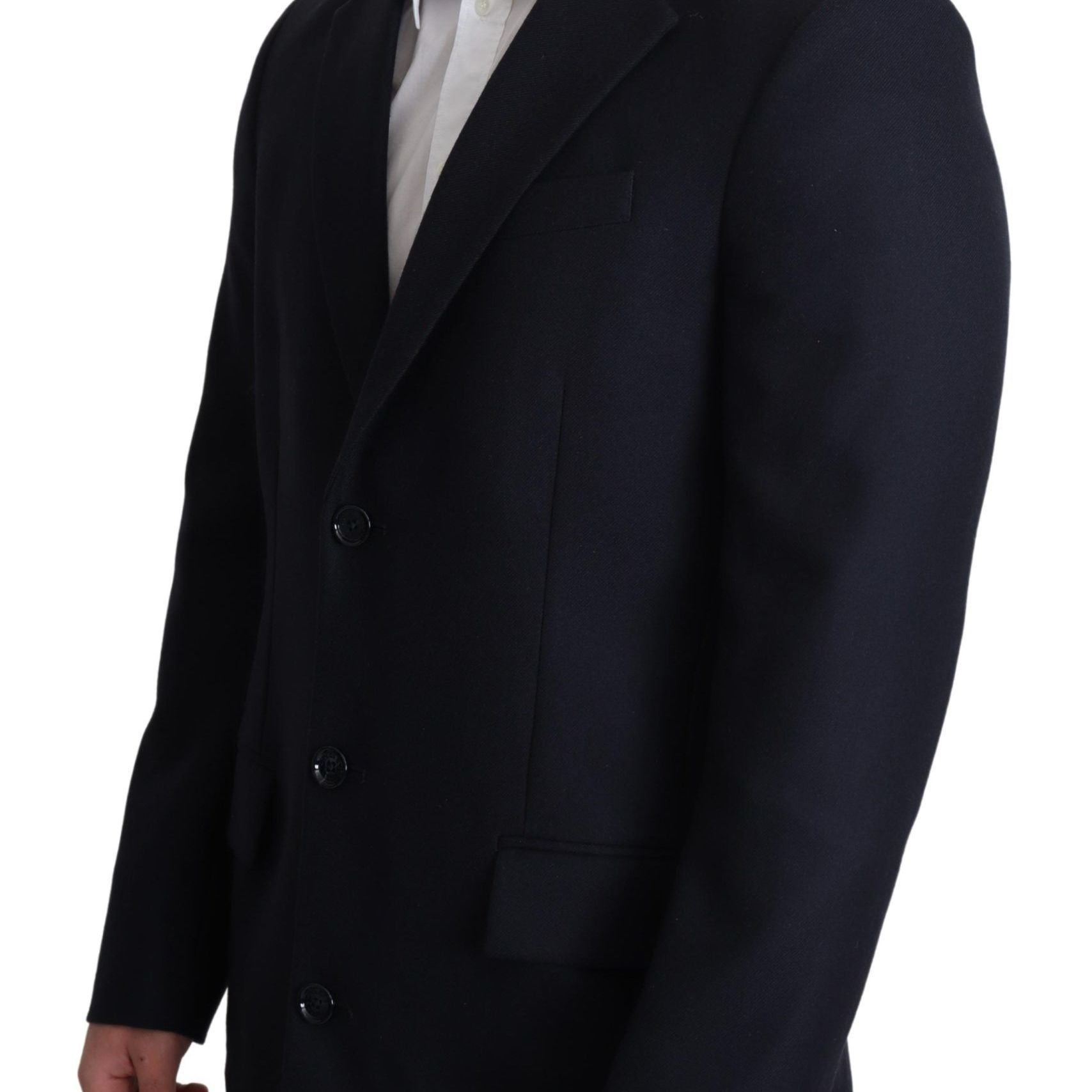 Dolce & Gabbana Dark Blue Wool Single Breasted Coat Jacket