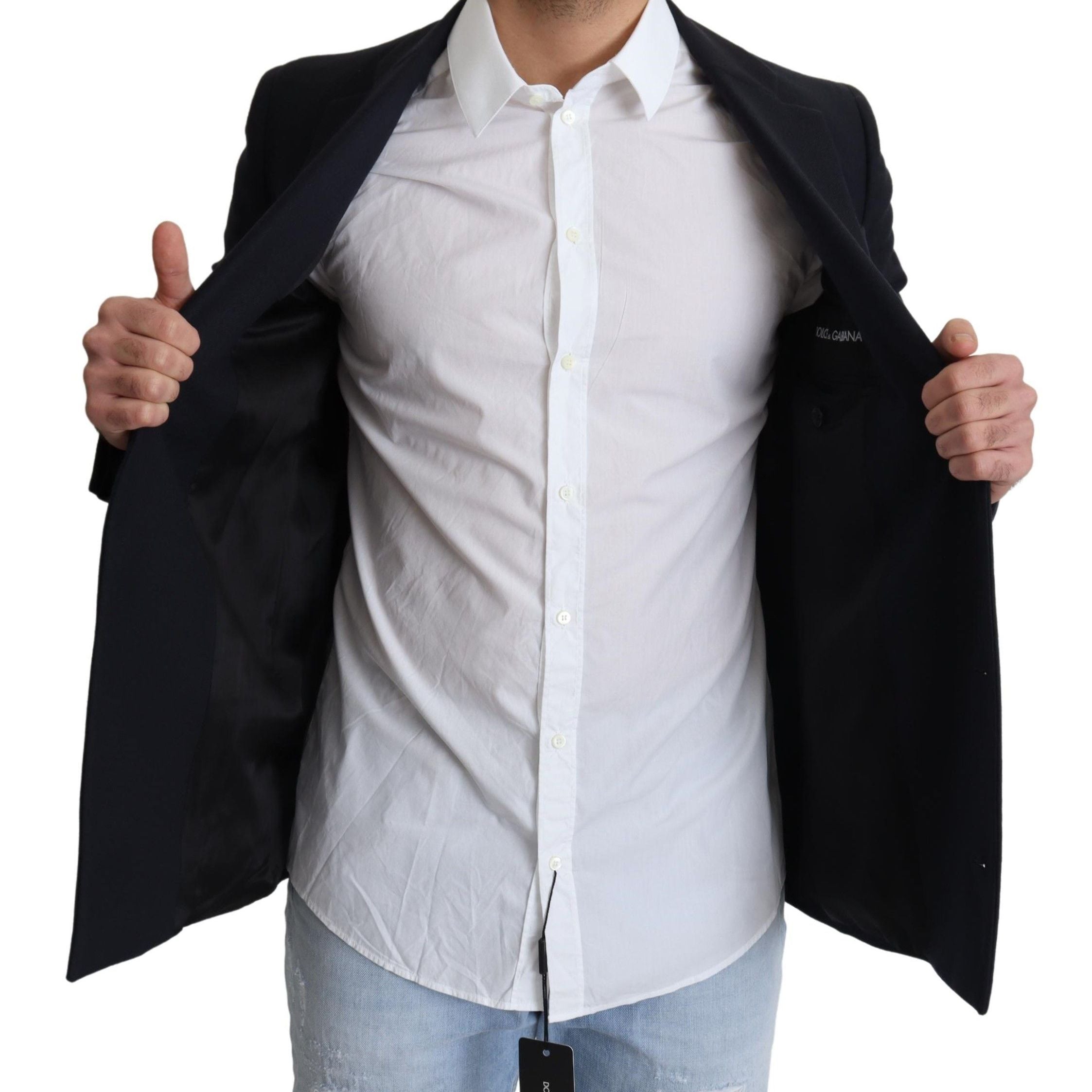 Dolce & Gabbana Dark Blue Wool Single Breasted Coat Jacket