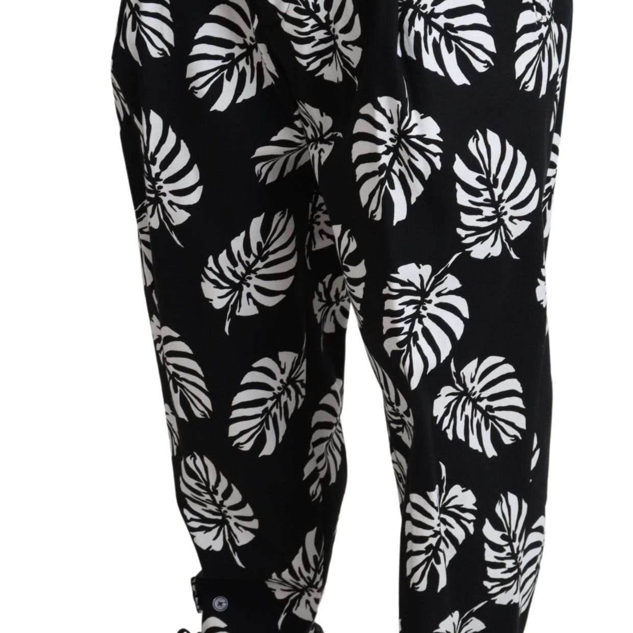 Dolce & Gabbana Black Leaf Cotton Stretch Trouser Pants Pants