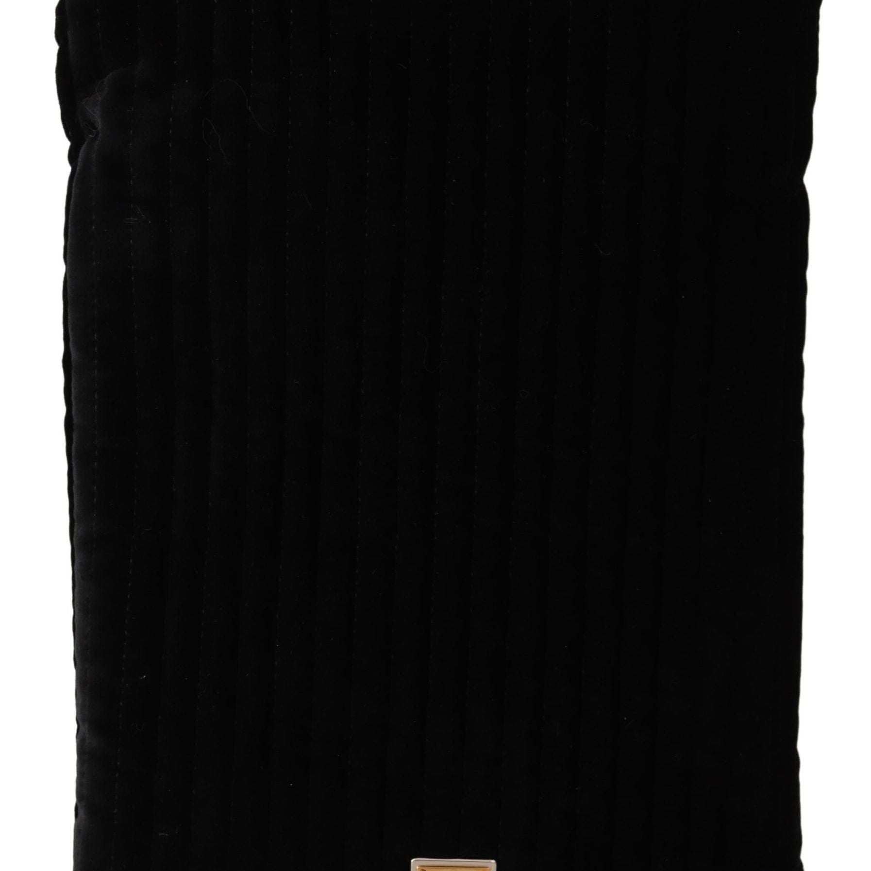 Dolce & Gabbana Black Velvet Quilt Drawstring Logo Plaque Pouch Bag