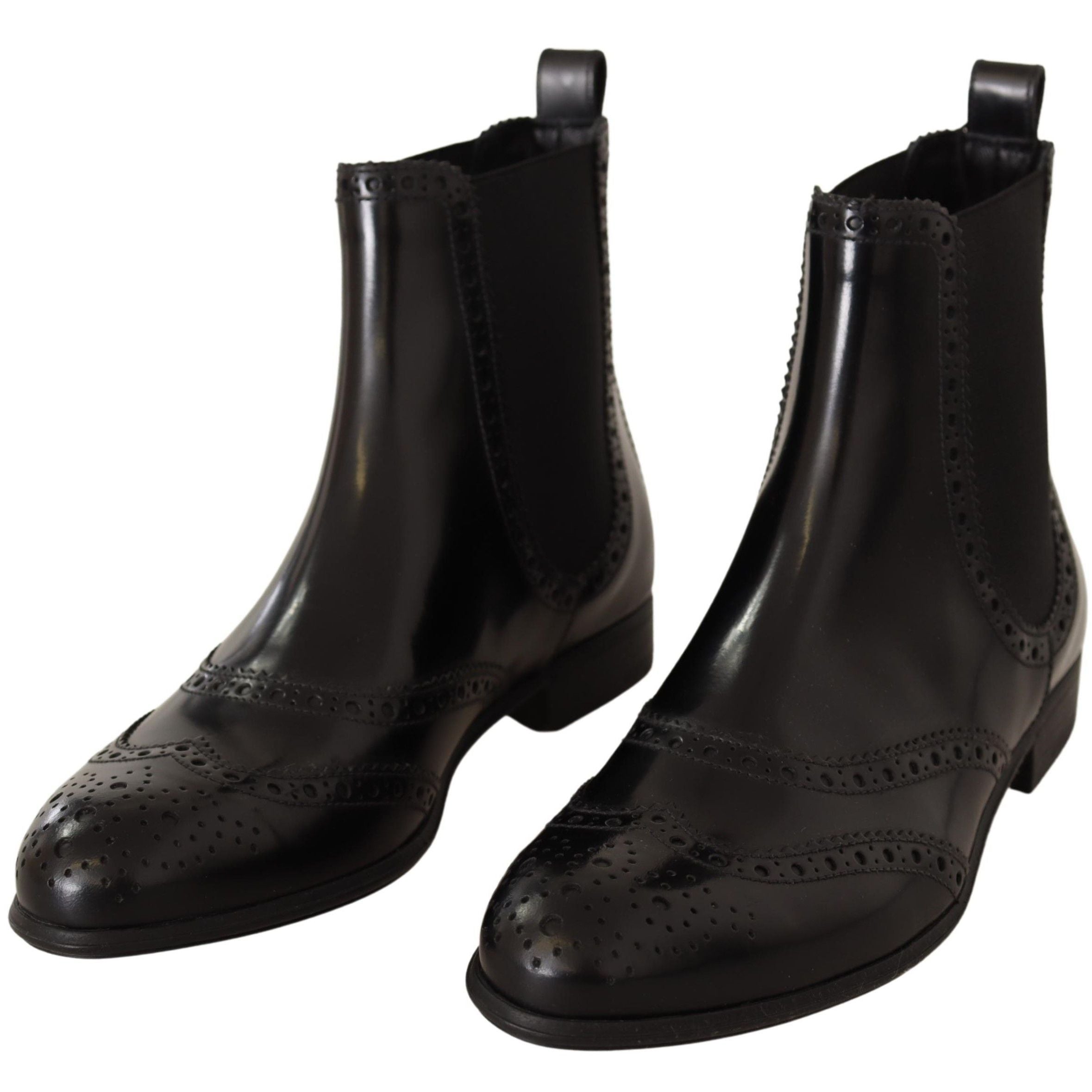Dolce & Gabbana Black Leather Ankle High Flat Boots Shoes