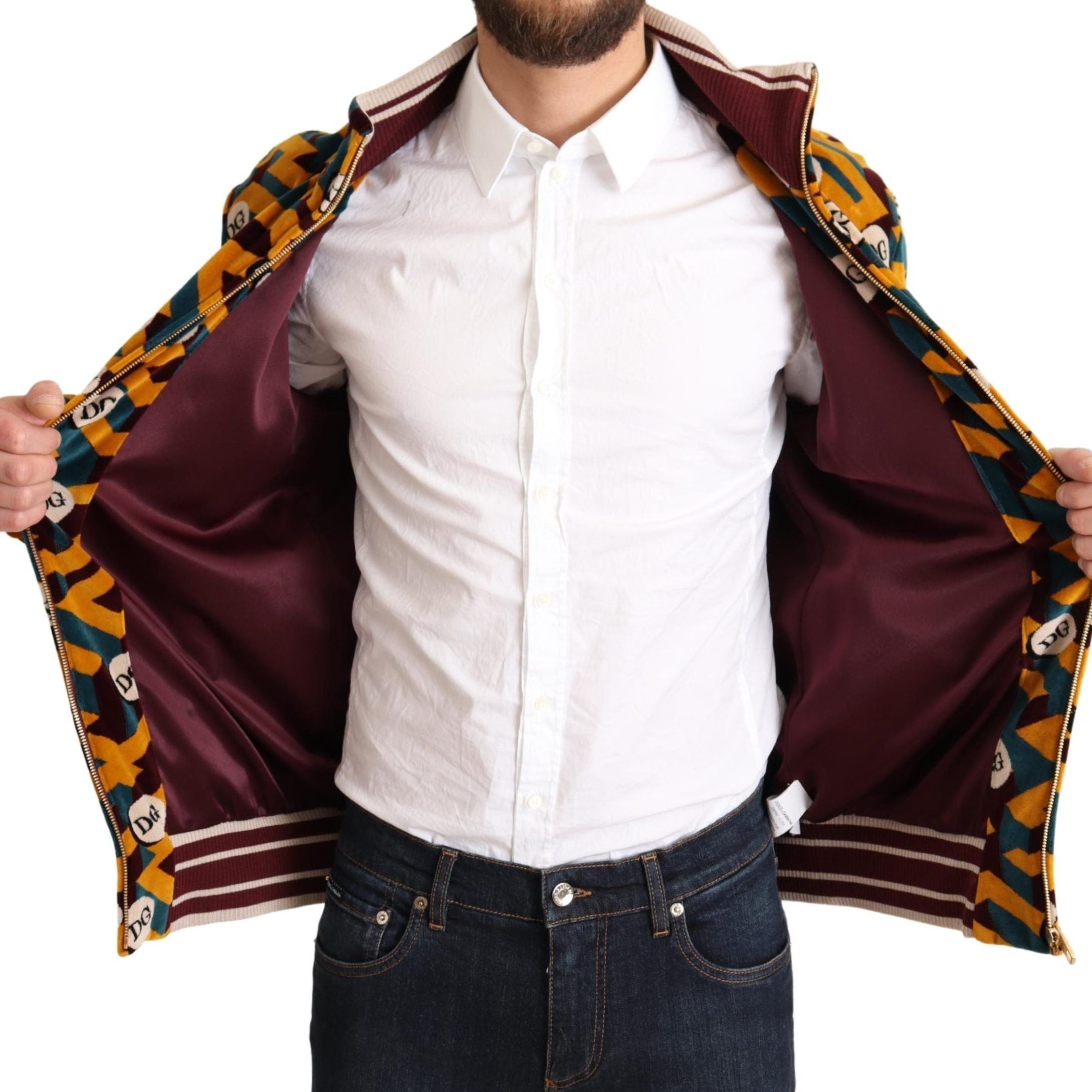 Dolce & Gabbana Multicolor Velvet DG Logo Mens Sweater Jacket