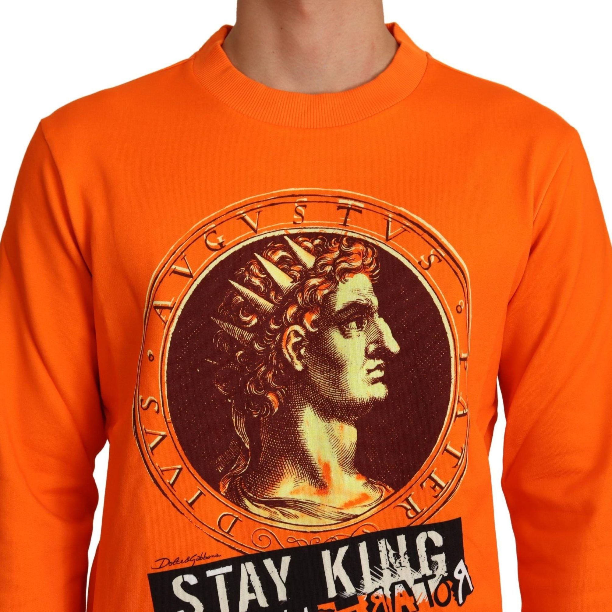 Dolce & Gabbana Orange King Ceasar Cotton Pullover Sweater