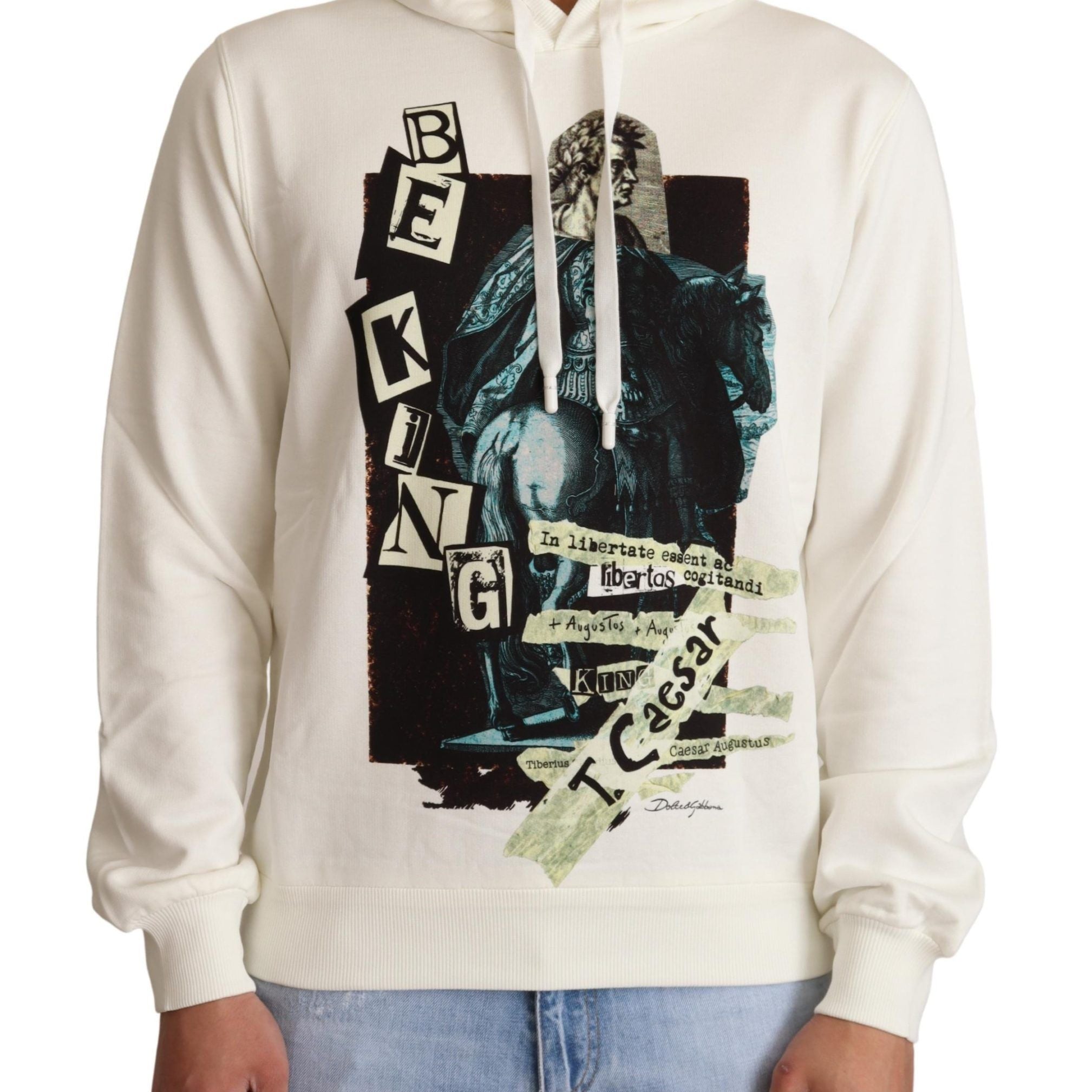 Dolce & Gabbana White King Ceasar Cotton Hooded Sweater