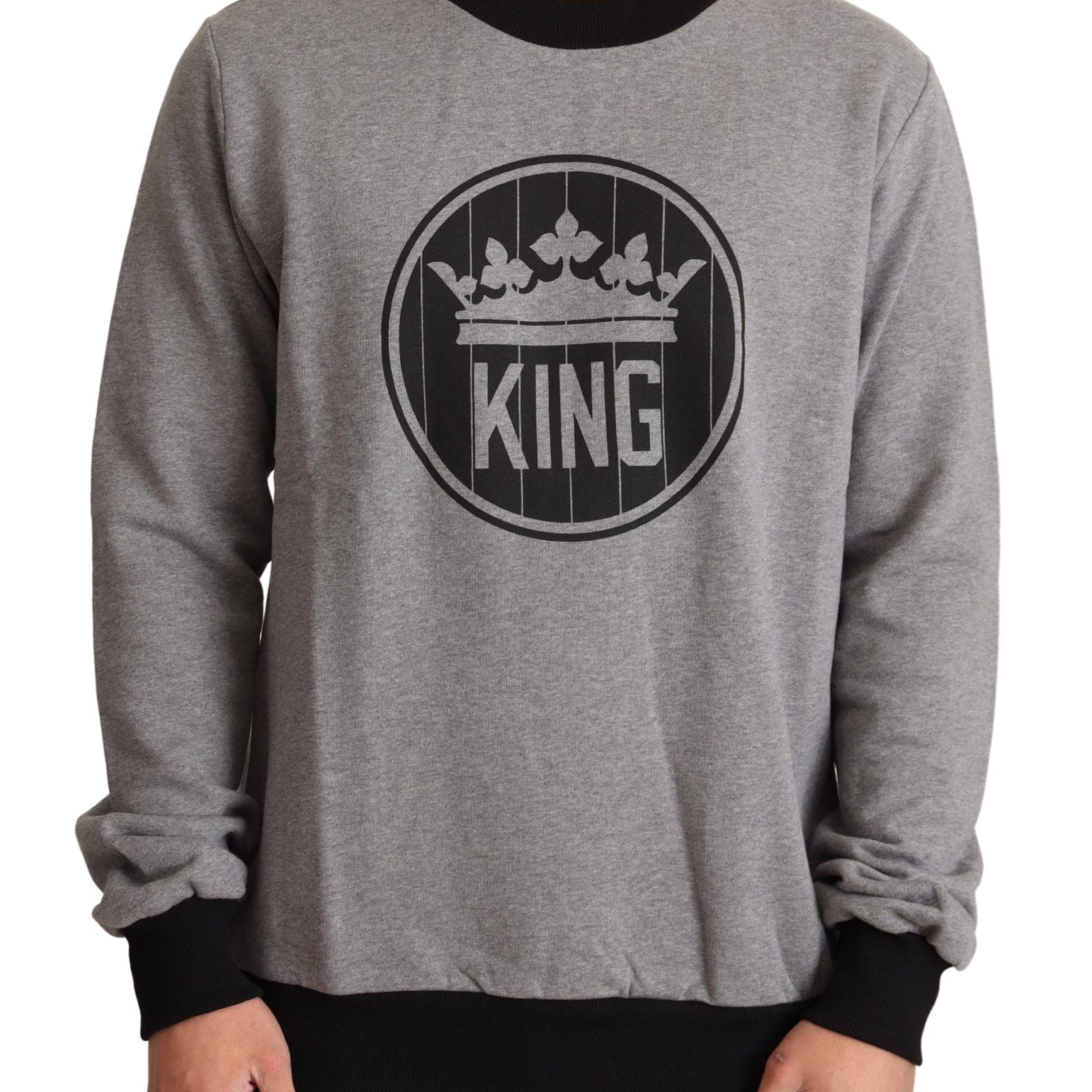 Dolce & Gabbana Gray Crown King Cotton Pullover Sweater