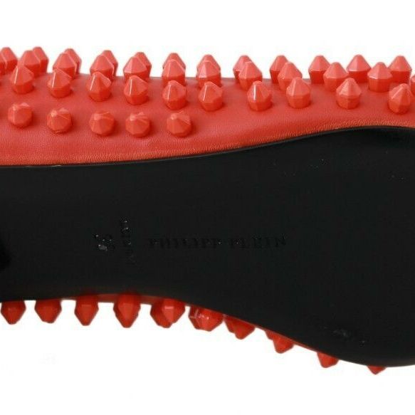 Philipp Plein Orange Leather Ballerina WHAT I DO Flats Shoes
